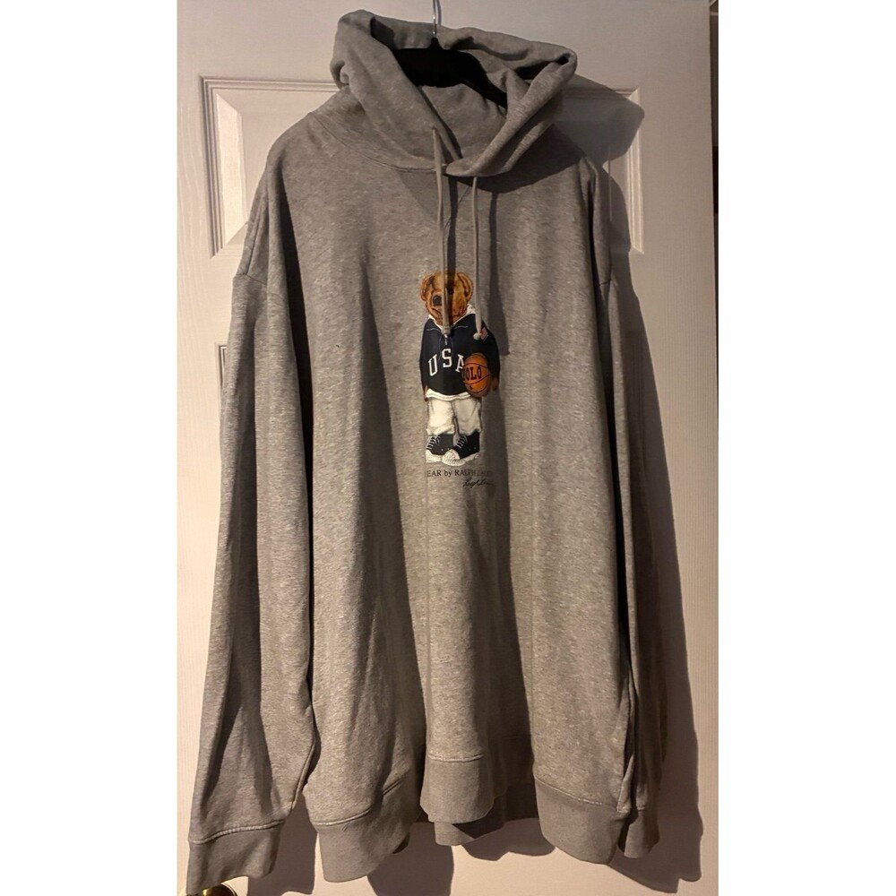 Polo Ralph Lauren Mens Big&Tall Hoodie Heathr Gray 3XLT POLO BEAR Sweatshirt